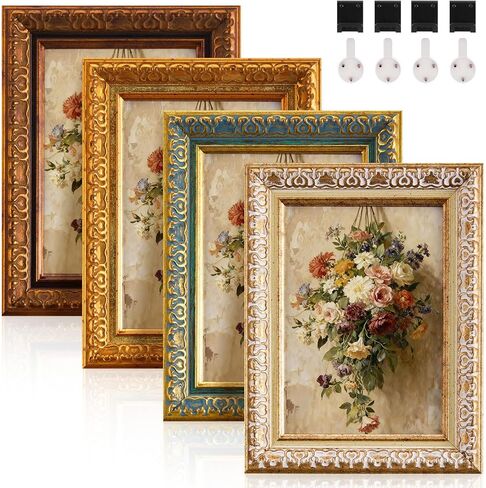 4 مجموعات من إطارات الصور العتيقة مقاس 5 × 7 بوصة، إطار صور عتيق مزخرف مع غطاء بلاستيكي عالي الدقة للجدار أو سطح الطاولة، متعدد الألوان in Kuwait