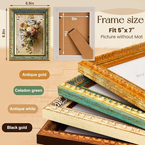 4 مجموعات من إطارات الصور العتيقة مقاس 5 × 7 بوصة، إطار صور عتيق مزخرف مع غطاء بلاستيكي عالي الدقة للجدار أو سطح الطاولة، متعدد الألوان in Kuwait