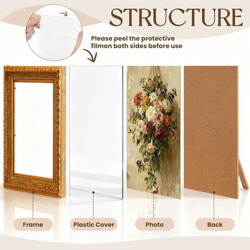4 مجموعات من إطارات الصور العتيقة مقاس 5 × 7 بوصة، إطار صور عتيق مزخرف مع غطاء بلاستيكي عالي الدقة للجدار أو سطح الطاولة، متعدد الألوان in Kuwait