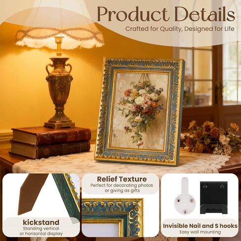 4 مجموعات من إطارات الصور العتيقة مقاس 5 × 7 بوصة، إطار صور عتيق مزخرف مع غطاء بلاستيكي عالي الدقة للجدار أو سطح الطاولة، متعدد الألوان in Kuwait