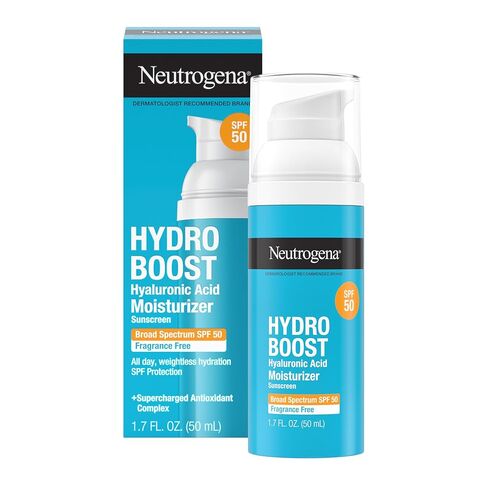 Neutrogena Hydro Boost Hyaluronic Acid Facial Moisturizer with Broad Spectrum SPF 50 Sunscreen, Daily Water Gel Face Moisturizer to Hydrate & Soothe Dry Skin, Fragrance-Free, 1.7 fl. oz in Kuwait