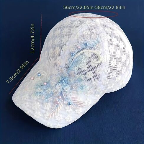 Women's Thin Summer Lace Baseball Cap with Embroidered Flowers, Breathable Design for Beach, Outdoor, and Daily Fashion, White in Saudi Arabia