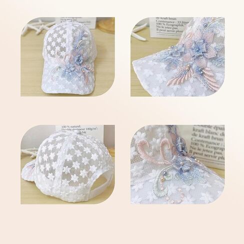 Women's Thin Summer Lace Baseball Cap with Embroidered Flowers, Breathable Design for Beach, Outdoor, and Daily Fashion, White in Saudi Arabia