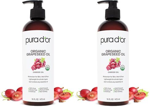 PURA D'OR Organic Sweet Almond Oil (16oz) USDA Certified 100% Pure & Natural Carrier Oil - Hexane Free - Skin & Face - Facial Polish, Full Body, Massages, DIY Base (Packaging may vary) in Kuwait