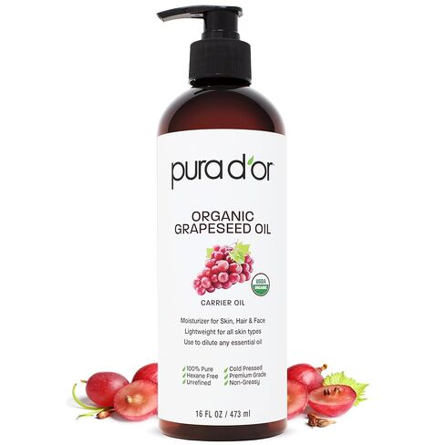 PURA D'OR Organic Sweet Almond Oil (16oz) USDA Certified 100% Pure & Natural Carrier Oil - Hexane Free - Skin & Face - Facial Polish, Full Body, Massages, DIY Base (Packaging may vary) in Kuwait