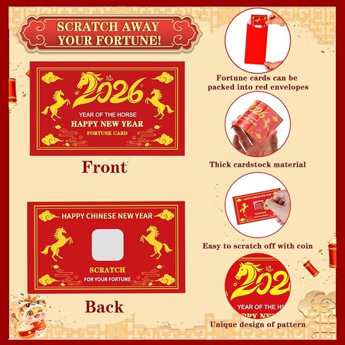 Snake New Year Scratch off Fortune Cards with Chinese Red Envelopes 2025 Year of The Snake Party Games for Lunar New Year Presents Gifts Decorations 2025 New Year Party Scratch Activities in Kuwait