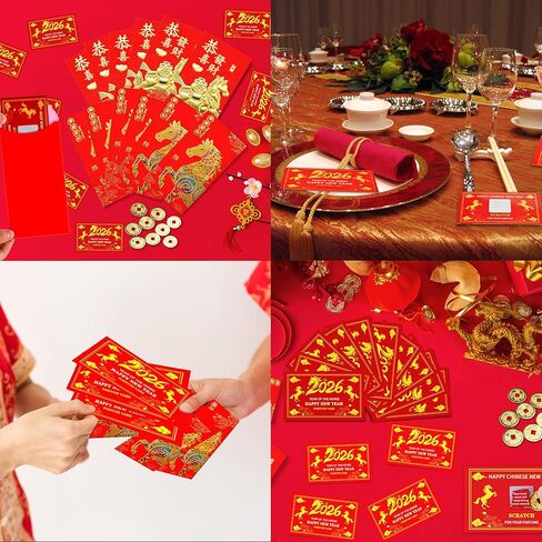 Snake New Year Scratch off Fortune Cards with Chinese Red Envelopes 2025 Year of The Snake Party Games for Lunar New Year Presents Gifts Decorations 2025 New Year Party Scratch Activities in Kuwait