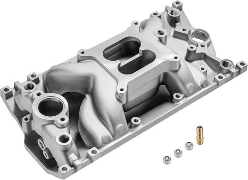2028 7516 52028 مشعب السحب من الألومنيوم ذو فجوة هوائية مزدوجة المستوى متوافقة مع محرك Chevy Vortec 1996-up SBC 283 307 350 327 محرك 1500-6500 دورة في الدقيقة، فضي in Kuwait