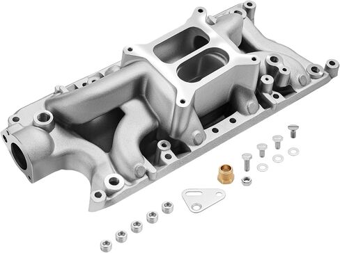 54026 7521 SBF مشعب السحب من الألومنيوم أداء مزدوج فجوة الهواء المتوافقة مع Ford Small Block Windsor 260 289 302 1962-2001 SBF 4.3L 4.7L 5.0L V8 المحرك، فضي in Kuwait