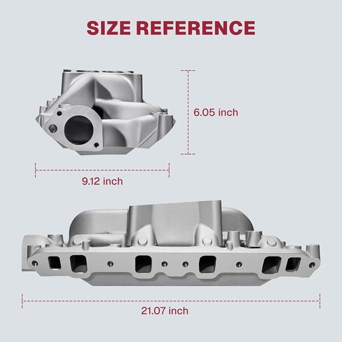 54026 7521 SBF مشعب السحب من الألومنيوم أداء مزدوج فجوة الهواء المتوافقة مع Ford Small Block Windsor 260 289 302 1962-2001 SBF 4.3L 4.7L 5.0L V8 المحرك، فضي in Kuwait