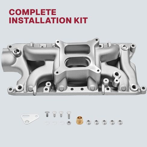 54026 7521 SBF مشعب السحب من الألومنيوم أداء مزدوج فجوة الهواء المتوافقة مع Ford Small Block Windsor 260 289 302 1962-2001 SBF 4.3L 4.7L 5.0L V8 المحرك، فضي in Kuwait