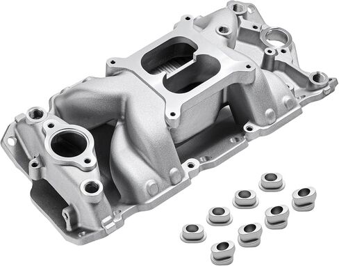 2026 7501 أداء ألومنيوم مشعب السحب ثنائي المستوى متوافق مع محرك Chevy Small Block SBC 1955-86 262 265 267 283 302 305 307 327 350 400 V8، فضي in Kuwait