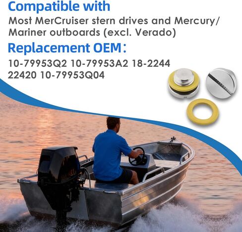2 Pcs Outboard Lower Unit Oil Drain Plug for Mercury Marine 40 50 60 70 75 90 115HP, Oil Vent Plug Screw and Seal Kits for Mercruiser Bravo Alpha 1 Gen 2 10-79953Q2 10-79953A2 18-2244 in Kuwait