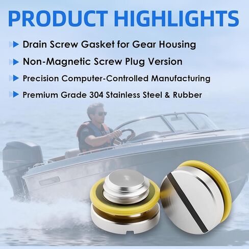 2 Pcs Outboard Lower Unit Oil Drain Plug for Mercury Marine 40 50 60 70 75 90 115HP, Oil Vent Plug Screw and Seal Kits for Mercruiser Bravo Alpha 1 Gen 2 10-79953Q2 10-79953A2 18-2244 in Kuwait