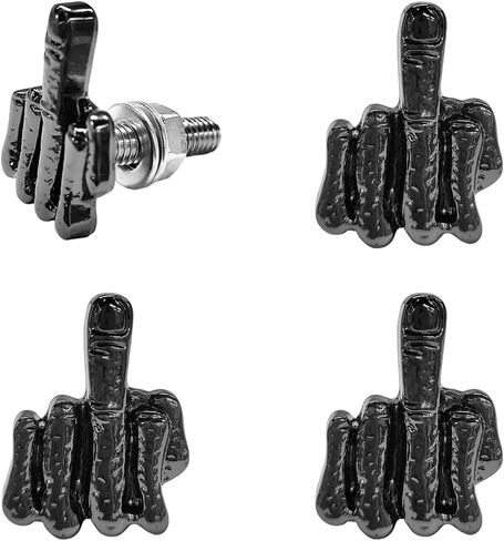 4PCS License Plate Bolts, Finger Style Stainless Steel Car Tag Frame Screw Fasteners Kit, Cool Funny Screws Nuts Caps for Truck SUV Motorcycle Licence Plate Windshield Trim (Black) in Saudi Arabia