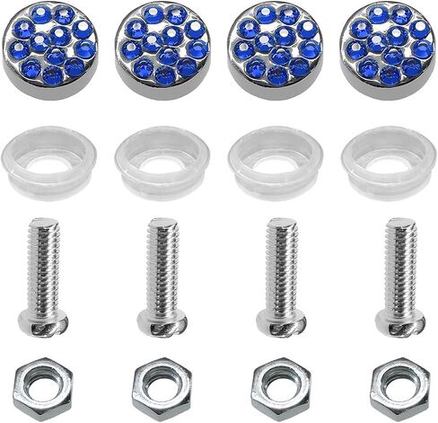 Bling Car License Plate Frame Screw Caps, Rhinestone Automotive License Plate Bolt and Nut Fasteners, Vehicle Exterior Decoration Accessories for SUV, Truck, Motorcycle (Black) in Saudi Arabia