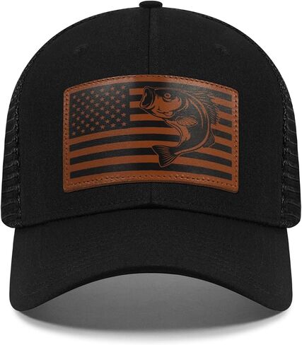 Fishing Gifts for Men Women, Unique Fish Stuff Flag Trucker Hat for Fisherman Best Gift, Black/Grey in Kuwait