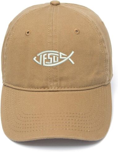 قبعة بيسبول رجالي مطرزة على شكل سمكة يسوع المسيحية من القطن المغسول in Kuwait