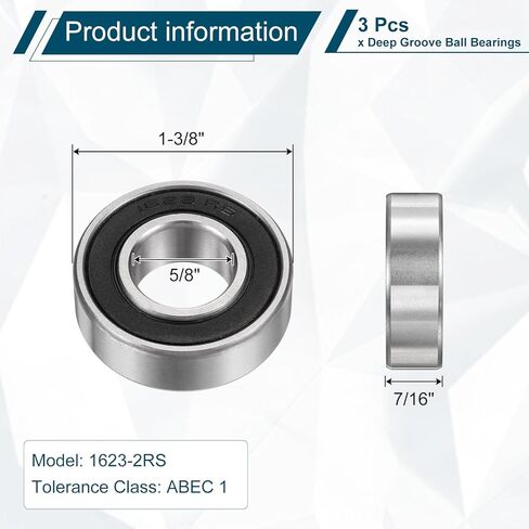 uxcell 3 Pcs 1623-2RS Deep Groove Ball Bearing 5/8" x 1-3/8" x 7/16" Double Rubber Sealed, Chrome Steel Bearings in Saudi Arabia