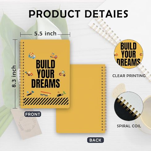 Inspirational Construction Truck Boys Spiral Notebook Journal 5.5x8.3, Encouragement Gifts Notebook, Build Your Dreams Motivational Journal, Positive Office Supplies Gifts in Saudi Arabia