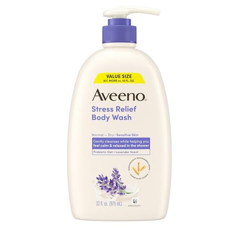 Aveeno Stress Relief Body Wash with Soothing Oat & Lavender Scent for Sensitive Skin, Moisturizing Shower Wash Gently Cleanses & Helps You Feel Calm & Relaxed, Sulfate-Free, 33 fl. oz in Kuwait