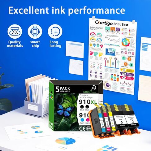910XL High Yield Ink Cartridges Combo Pack Compatible for HP 910XL HP910 HP910XL Replacement for Office Jet Pro 8020 8025 8028 8010 OfficeJet 8015 8022 Printers (Black/Cyan/Magenta/Yellow 5-Pack) in Kuwait