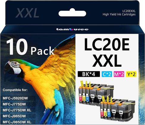 LC20E XXL Ink Cartridges with Super High-Yield Replacement for Brother LC20E Work with Brother MFC-J985DW MFC-J775DW MFC-J5920DW Printers (Black, Cyan, Magenta, Yellow, 4 Pack) in Kuwait