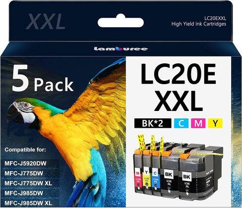 خراطيش حبر LC20E XXL مع بديل عالي الإنتاجية لطابعات Brother LC20E التي تعمل مع طابعات Brother MFC-J985DW MFC-J775DW MFC-J5920DW (أسود، سماوي، أرجواني، أصفر، 4 عبوات) in Kuwait