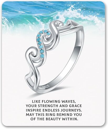 خاتم مموج من الفضة الإسترليني عيار 925 للنساء مع مجوهرات المحيط الفيروزية هدية لذكرى عيد ميلاد الأم وعيد الأم in Kuwait