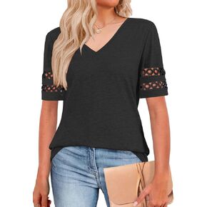 Womens Summer Tops Short Sleeve Shirts V Neck Trendy Blouses Beach Vacation Fashion Clothing Spring Outfits 2026 in Kuwait