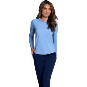 IBKUL Athleisure Wear Sun Protective UPF 50 Icefil Cooling Tech Long Sleeve Crew Neck Top with Under Arm Mesh – 83000 Peri Solid S Blue in Kuwait