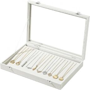 صندوق منظم القلادة، منظم حامل القلادة، علبة عرض القلادة 20 فتحة، صينية مجوهرات قلادة قابلة للفصل مع غطاء زجاجي للنساء (بيج، 20 فتحة) in Kuwait