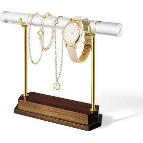 Kevenal Bracelet Holder Display Stand, Crystal Clear Acrylic with Walnut Wood Base, Elegant Jewelry Display for Boutique, Etsy Sellers, Photography Props, Gift for Jewelry Makers in Kuwait