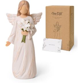 Lnrkai Bereavement Gift Lilies Flowers Angle Figurines, Sympathy Gifts for Loss of Loved One, Sculpted Hand-Painted Condolences Gift for Loss in Kuwait