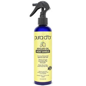 PURA D'OR Argan Oil Heat Shield Protectant Spray (8oz) Water Based Formula w/Organic Ingredients, Protects Up To 450º F From Flat Iron & Hot Blow Dry, Leave-In, Define & Shine Dry & Damaged Hair in Kuwait