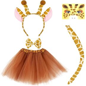5 Pcs Costume Set for Women Headband Bow Tie Tutu Skirt Tail Face Stickers Animal Dress Halloween Cosplay Accessories in Kuwait