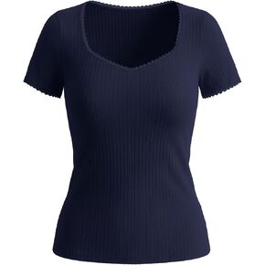 Belle Poque Women's Short Sleeve Square Neck Tops Slim Fit Ribbed Knit Basic Tee Tops Spring Summer Casual 2026 in Kuwait