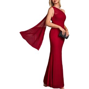 HTZMO Womens One Shoulder Formal Wedding Guest Maxi Dress Summer Bodycon Ruched Elegant Cocktail Party Long Dresses in Kuwait