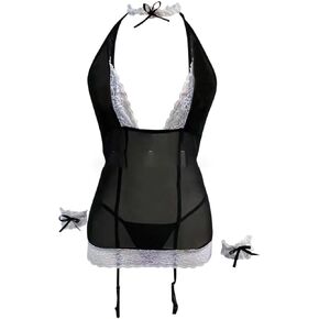 ملابس داخلية نسائية مثيرة للخادمة أزياء تنكرية فرنسية شقية لطيفة من الدانتيل فستان بيبي دول سيرفيرت ملابس لعب الأدوار للهالوين in Kuwait