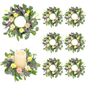 8 قطع من أكاليل شموع الربيع، إكليل زهور الأقحوان الاصطناعي الصغير مقاس 3.6 بوصة للشموع الدعامة، تزيين خزانة المطبخ في الربيع والصيف، ديكور الطاولة، حامل شمعدان لحفلات الزفاف in Kuwait