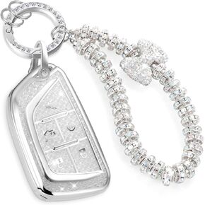 for Cadillac Key Fob Cover with Fashionable Zirconia Wristlet KeyChain, Enchanting Diamond Patterns Soft Case for Escalade ATS XT4/5/6 XTS CT5/6 ESV (White, B2) in Saudi Arabia