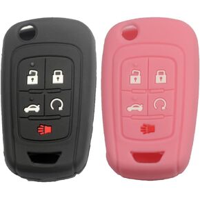 2 قطعة 5 أزرار سيليكون مطاطي فليب مفتاح فوب غطاء حماية حامل متوافق مع شيفروليه كامارو كروز إكوينوكس إمبالا ماليبو سونيك أسود رمادي in Kuwait
