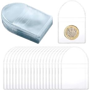 2.5 x 2.5 Inch Coin Sleeves Collectors, 50 Pcs Single Coin Protector, Small Coin Sleeves Single Pocket Coin Flips for Coins Jewelry Small Items Storage in Kuwait