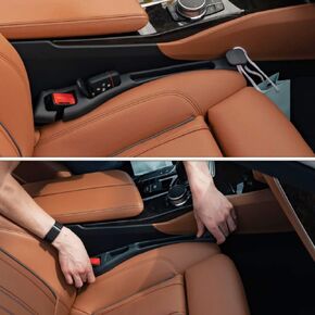 Car Seat Gap Filler and Organizer with Integrated Hook (Set of 2) – Blocks Lost Items, Holds Phone, Keys and Wallet – Universal Fit for Cars, SUVs and Trucks in Saudi Arabia