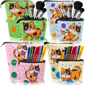 4 Pack Standing Pencil Case, Cute Cat Telescopic Pencil Storage Pouch Stationery Case, Portable Stand Up Makeup Bag Pencil Canvas Holder for Office Supplies, Cosmetics, Christmas Gift in Saudi Arabia