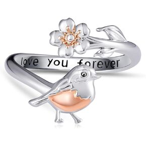Robin Bird Open Rings 925 Sterling Silver Adjustable Rings Robin Bird Jewelry Gift for Women in Kuwait