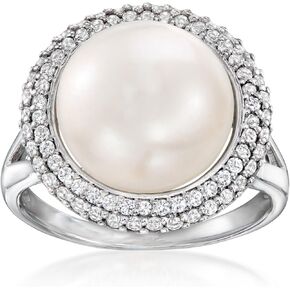 Ross-Simons 12-12.5mm Cultured Pearl and .90 ct. t.w. White Topaz Ring in Sterling Silver in Saudi Arabia