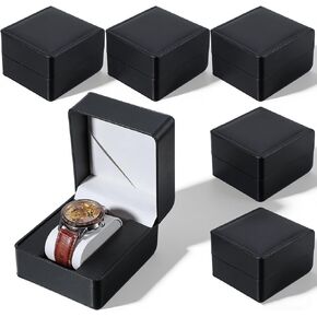 6 Pcs Watch Travel Cases, PU Leather Watches Gift Box Single Watch Storage Case with Removable Pillow Portable Black Wristwatch Display Box, Premium Travel Pocket Case for Men and Women in Kuwait