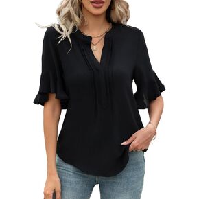 Women's Chiffon Ruffle Sleeve V-Neck Blouse – Lightweight Summer Top for Work or Casual Wear in Kuwait