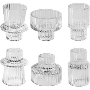 Taper Glass Candlestick Holders Tealight Candle Holders Votive Candle Stick Holder for Table Centerpieces Wedding Decor(6 Pcs, Clear) in Saudi Arabia